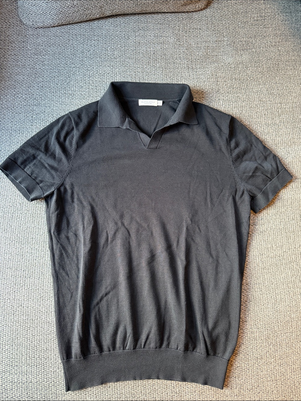 Suitsupply Black Short-Sleeve Polo Knit